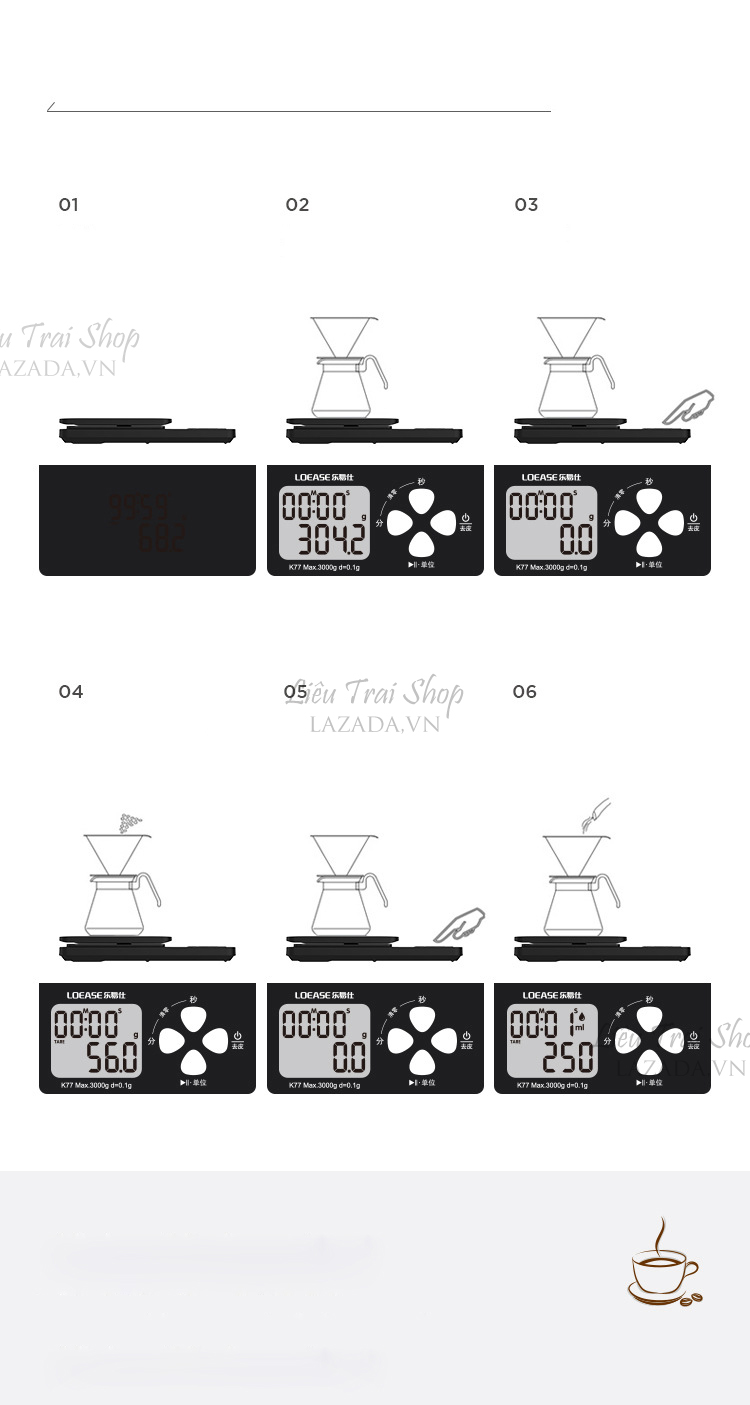 Cân cà phê coffee scale timer điện tử mini cân cà phê cân cafe cân drip pour over V60 cân nhà bếp cân làm bánh cân nội trợ