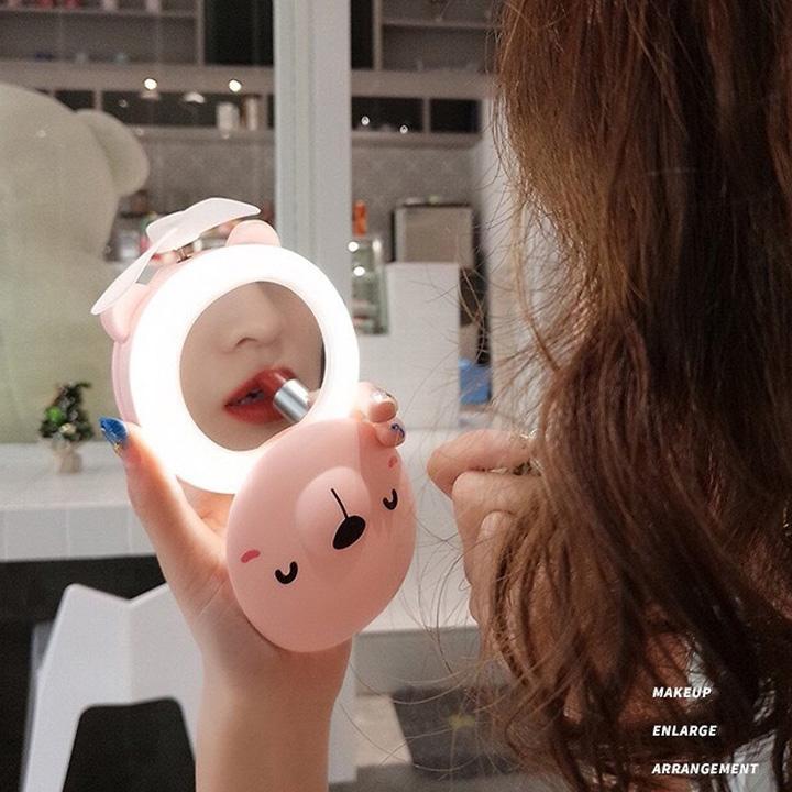 Gương mini cầm tay có đèn Led kèm quạt