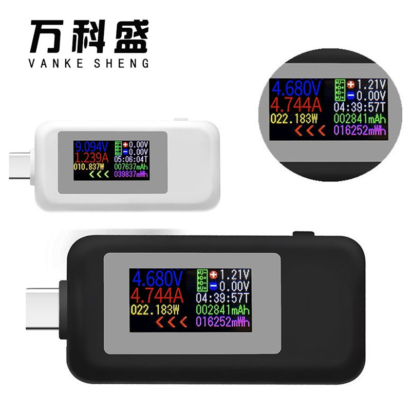10 in 1 Color Display DC Type-C Tester 0-5A Current 4-30V Voltage USB Charger Tester Power Meter Mobile Battery Detector