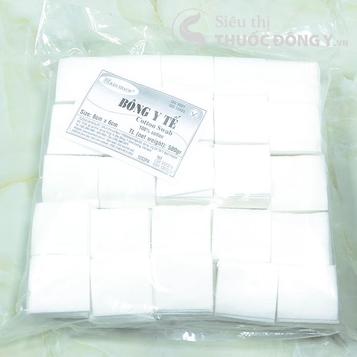 Bông gòn cắt miếng, bông gòn vuông 6x6cm Bảo Thạch bịch lớn 500g