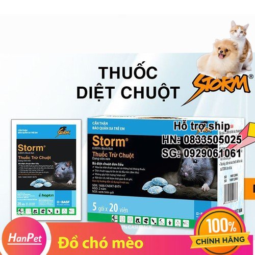 Hanpet - Combo 1 hộp 5 gói x 20 viên Thu ốc Diệt Chuột Storm CHỐNG ĐÔNG MÁU (Thu ốc CHUỘT 413c)