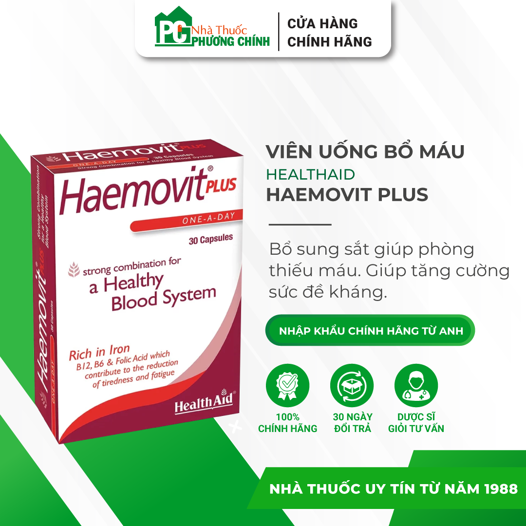 Viên Uống Bổ Máu HealthAid Haemovit Plus Bổ Sung Sắt Và Vitamin Giúp Phòng Ngừa Thiếu Máu