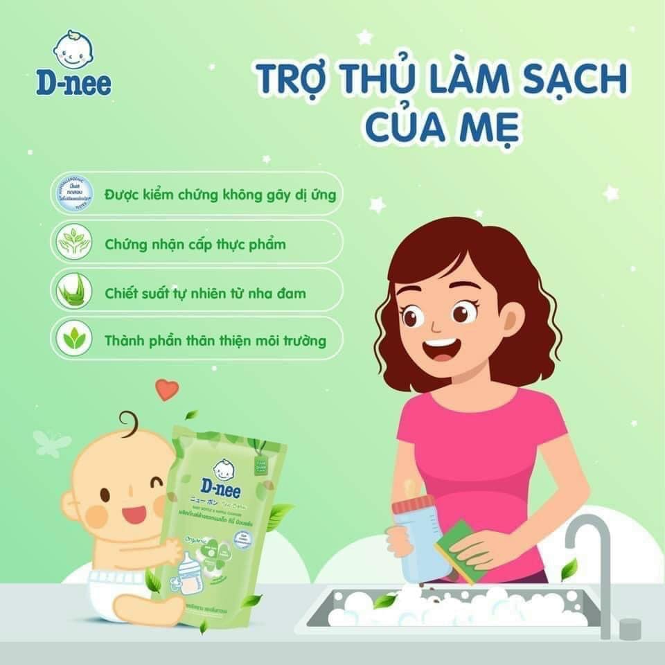 Nước Rửa Bình Sữa D-nee 600ml, 550ml Chính Hãng Thái Lan, Nha Đam Hữu Cơ, An Toàn Lành Tính, Khử Khuẩn Hiệu Quả