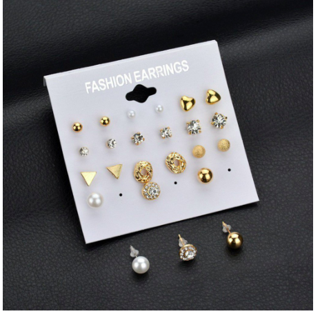 Set 12 đôi khuyên tai 2 màu vàng và bạc