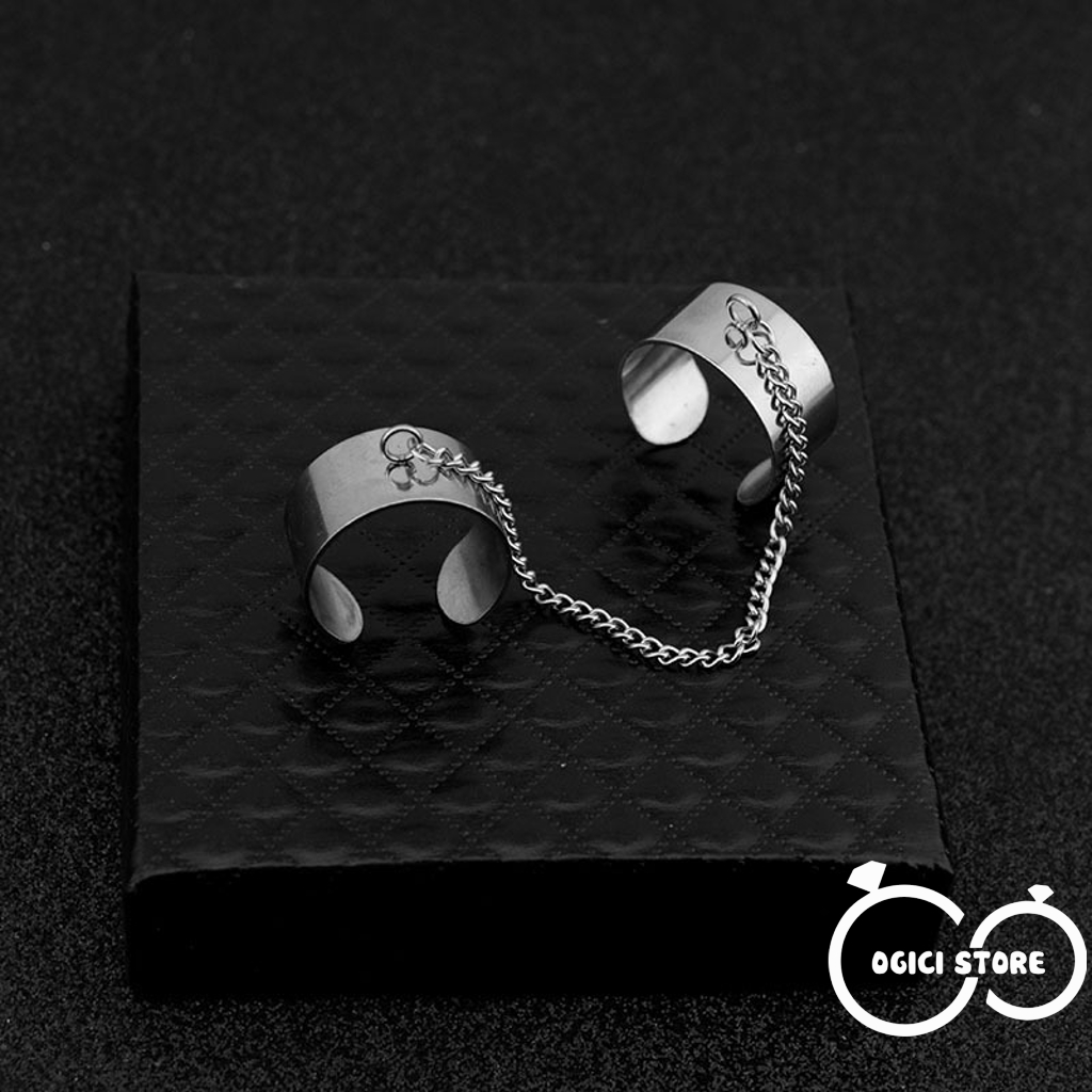 Nhẫn nam nữ thời trang, Nhẫn trơn vòng mở dây xích liền phong cách hiphop cá tính, Unisex