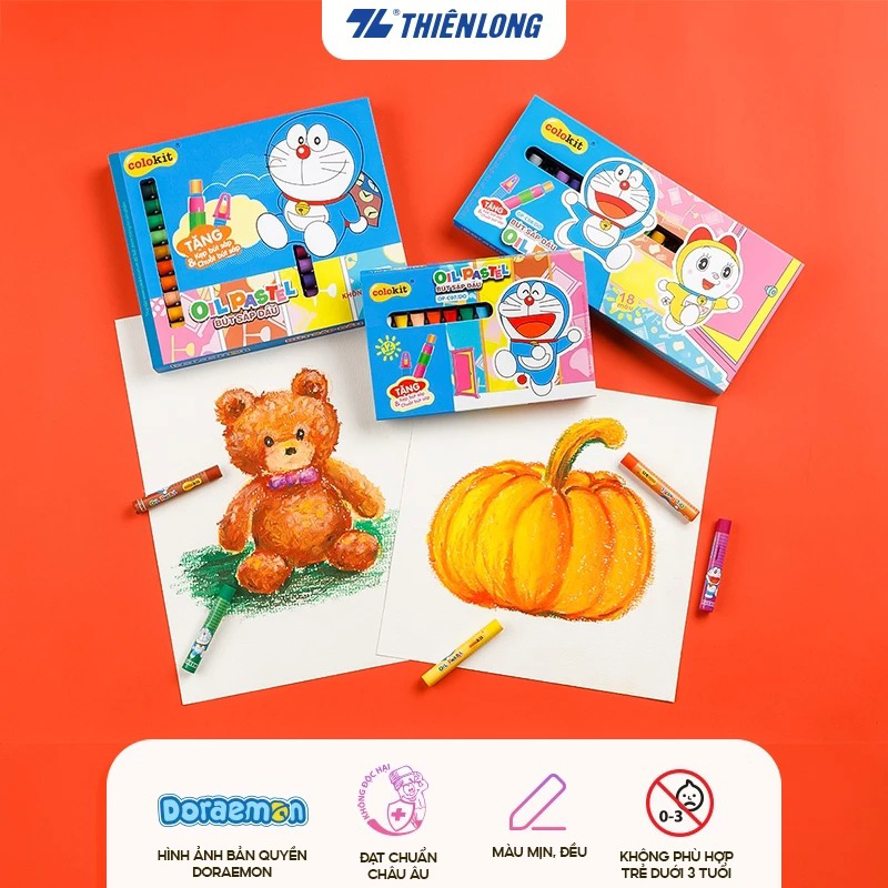 Bút sáp dầu Thiên Long 12 / 18 / 24 màu hộp giấy hình Doraemon OP-C07/DO- OP-C08/DO - OP-C09/DO
