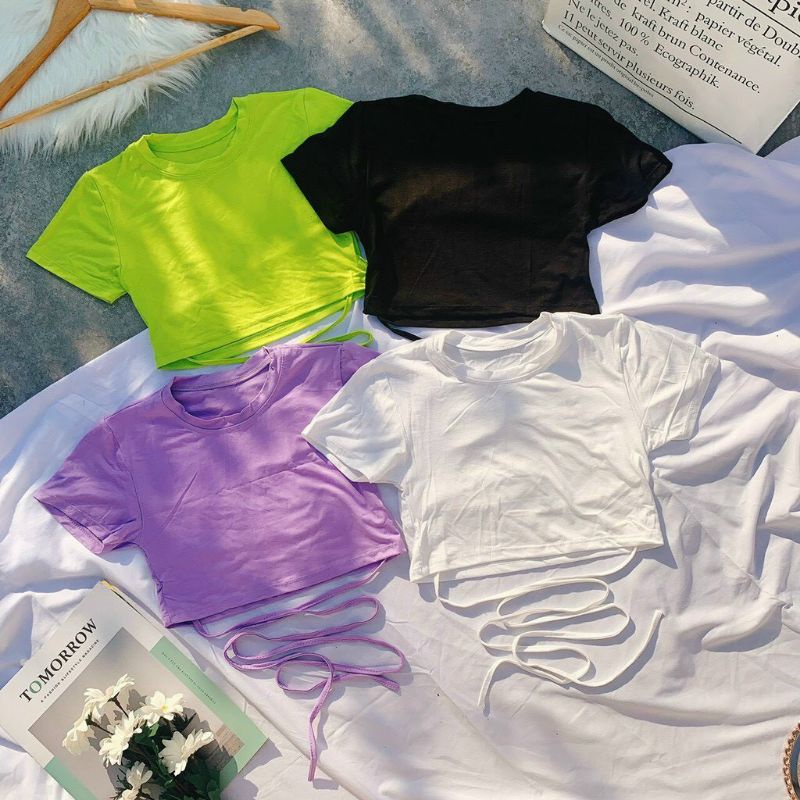 Áo croptop thắt dây chéo bụng áo thun croptop chéo bụng siêu hot trendy 2021