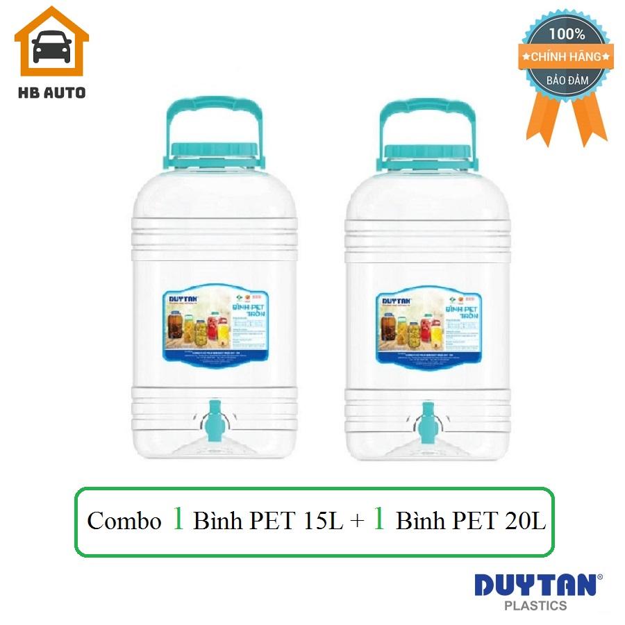 Combo 1 bình pet tròn có vòi 15 lít duy tân no.626 và 1 bình pet tròn có vòi 20 lít duy tân no.627