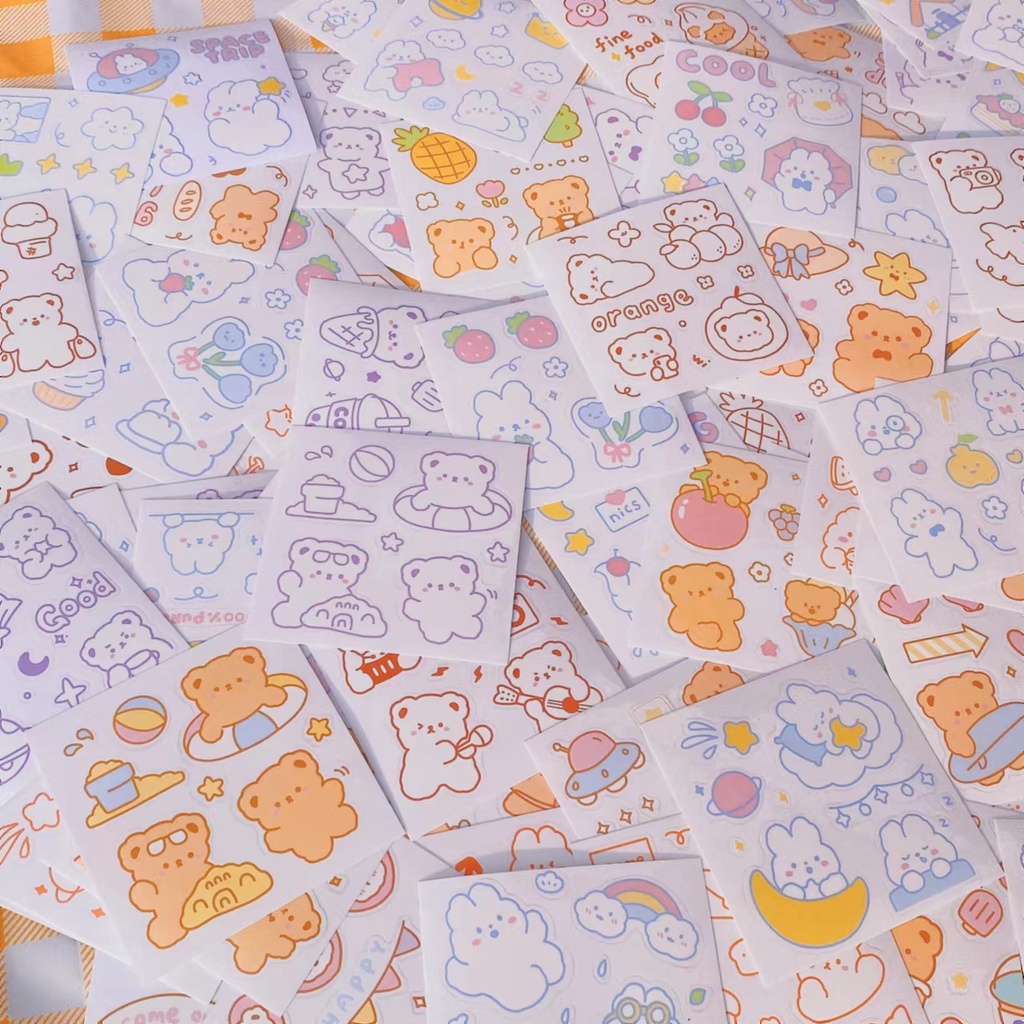 Hình dán sticker gấu siêu siêu cute vẽ nhiều hình khác nhau trang trí sổ tay, máy tính,góc học tập - LUMBLEY