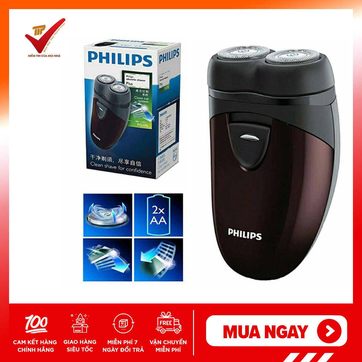 [Voucher 7% Max 800K] MÁY CẠO RÂU Philips PQ206-Hàng công ty BH24 tháng