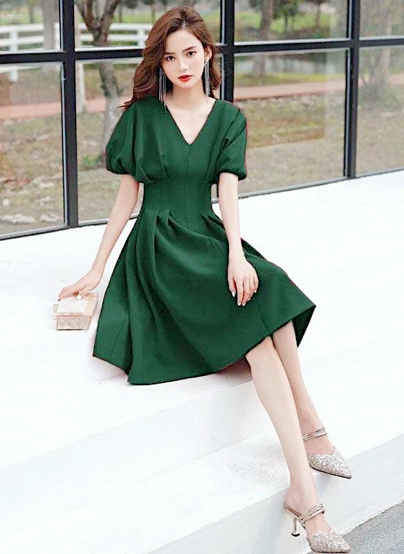 Đầm váy rêu cánh dơi xếp li