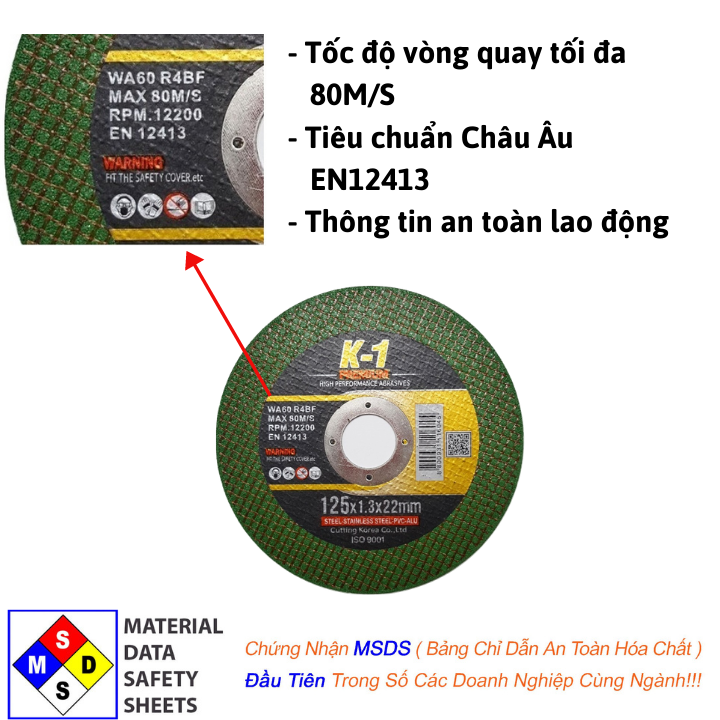ĐÁ CẮT SẮT 125 | Đá cắt K1 Xanh | Đá cắt sắt 1 tấc 2