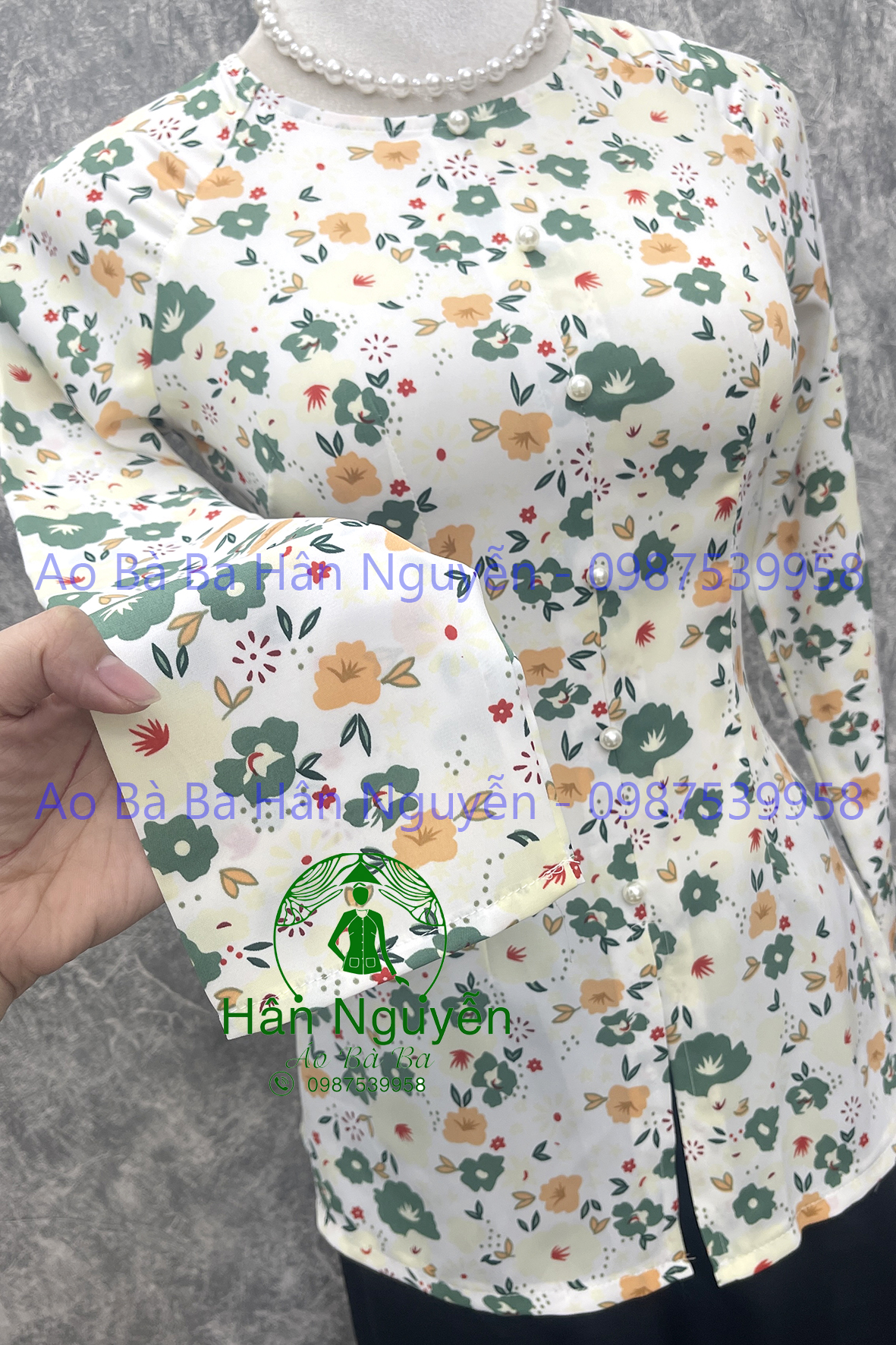 ÁO BÀ BA LỤA HOA ANH ĐÀO DÂY KÉO (ÁO LẺ)