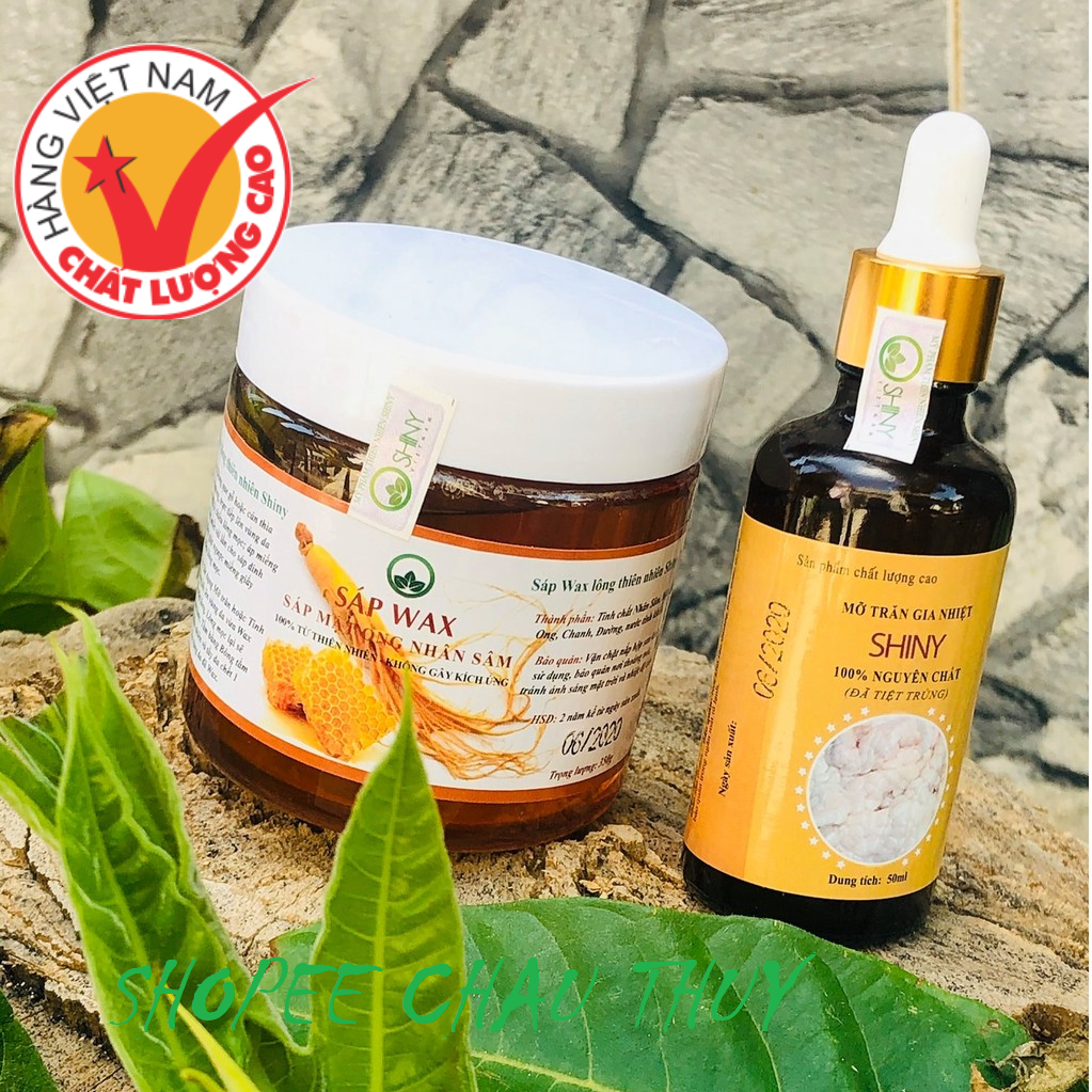 Combo Wax Lông Tinh Chất Nhân Sâm Và Mỡ Trăn SHINY - Loại Lớn ( 350gr +100ml mỡ trăn )