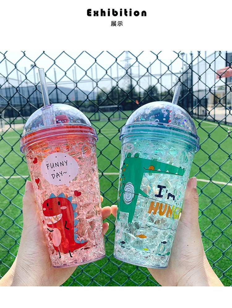 Bình nước khủng long 3d kim tuyến 500ml