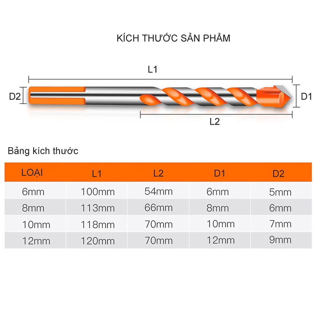 Mũi khoan đa năng, mũi khoan gạch men, tường bê tông, gỗ, sắt 6mm 8mm 10mm 12mm