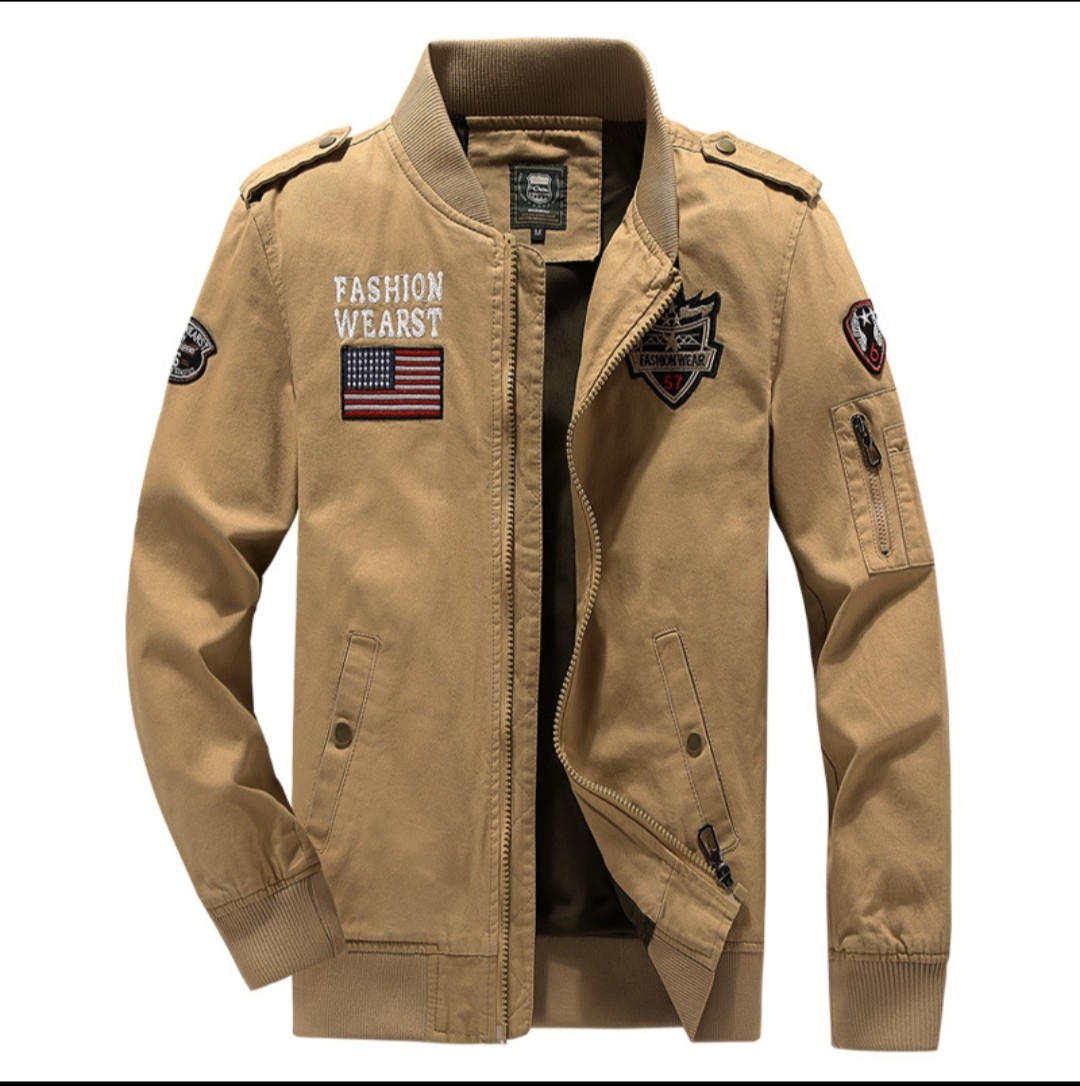 Áo Khoác Kaki Cao Cấp 2 Lớp Lót Dù Thêu Lá Cờ Kiểu Dáng Hiện Đại Mặc 4 Mùa .DP