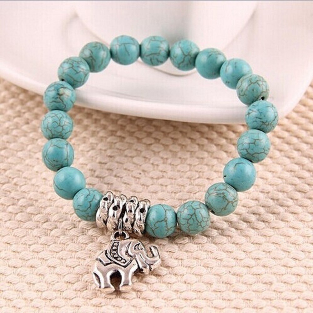 Vòng Tay Charm Đá Ngọc Lam Mặt Voi