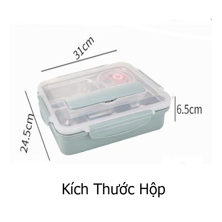 Hộp Cơm Văn Phòng Khay Inox 5 Ngăn Có Bát Để Canh Bọc Nhựa Bên Ngoài - Có Giá Điện Thoại-Hộp Cơm Văn Phòng Inox Bọc Nhựa 5 Ngăn Chịu Nhiệt Lò Vi Sóng Gọn Nhẹ Cao Cấp Kèm Bộ Thìa Đũa Inox
