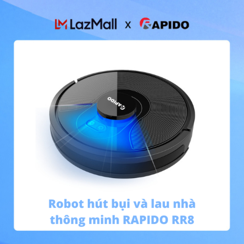 Robot hút bụi và lau nhà thông minh RAPIDO RR8 lực hút 2500PA công suất 25W đèn UV cảm biến Rada thiết lập bản đồ bố trí phòng kết nối wifi hàng chính hãng