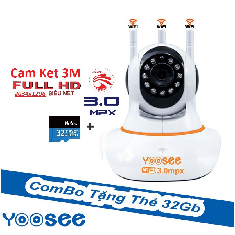Camera Yoosee 3 Râu Full HD 3M(2304×1296) + Thẻ Nhớ 64g