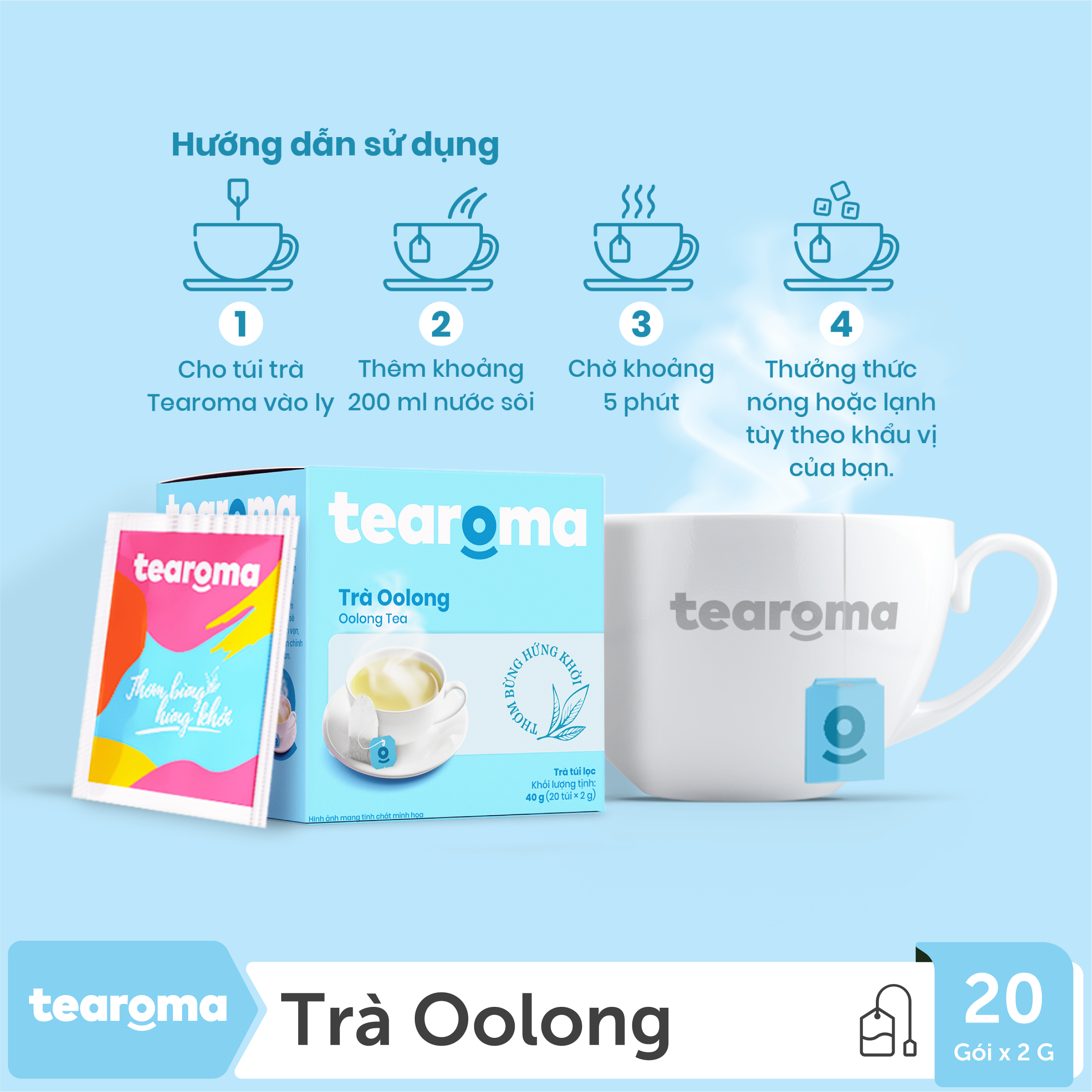 [Date T1/2025] Trà túi lọc Oolong Tearoma (Hộp 20gói x 2gr)