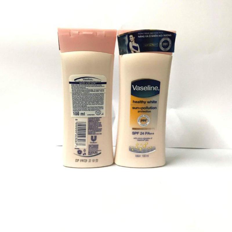 Combo 2 chai Sữa Dưỡng Thể Trắng Da Chống Nắng Và Ô Nhiễm Môi Trường Vaseline SPF 24 PA ++ (100ml) + tặng 1 túi đựng mỹ phẩm xinh xắn