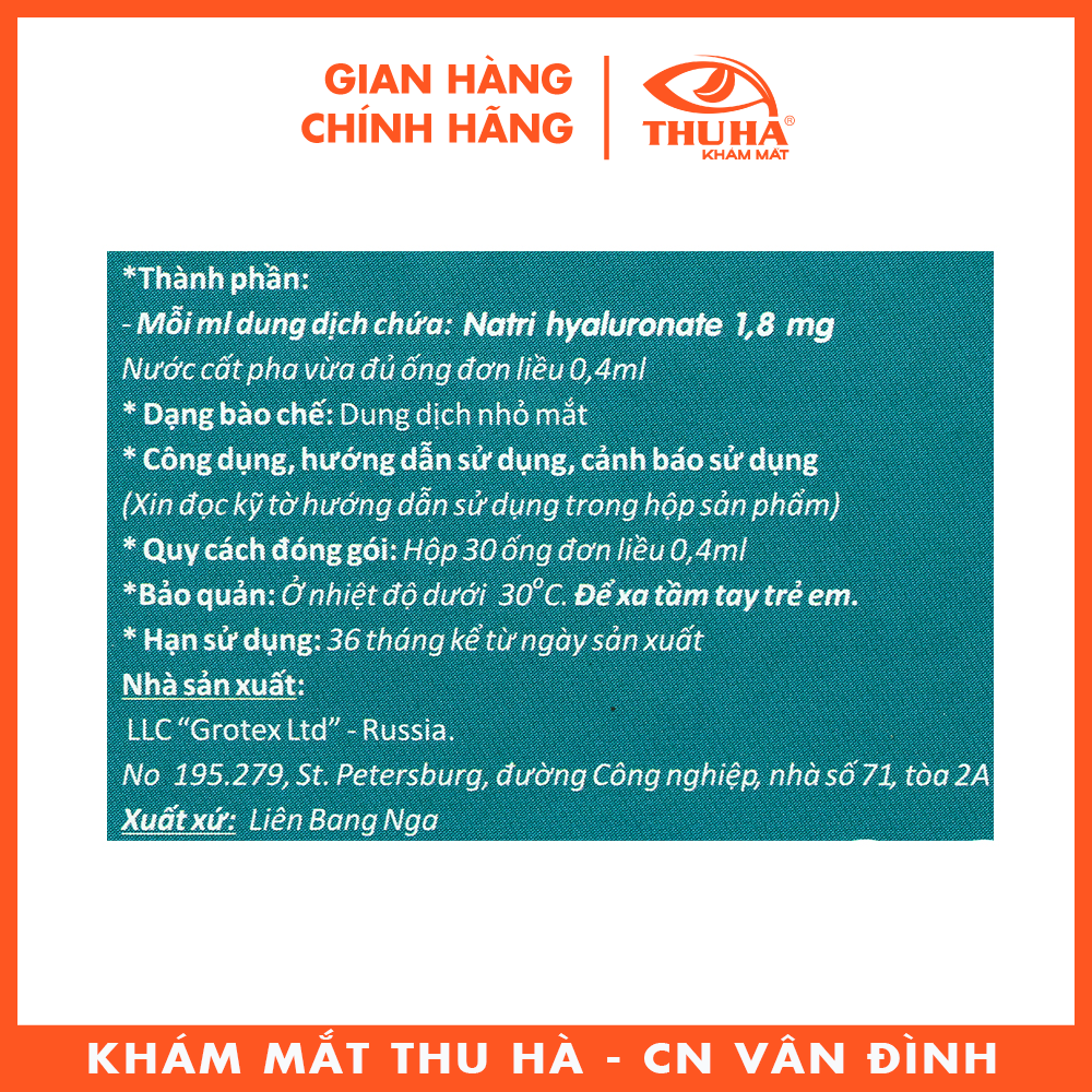 Dung dịch nhỏ mắt Gilan-Comfort 0.18% (hộp 30 ốngx0.4ml)