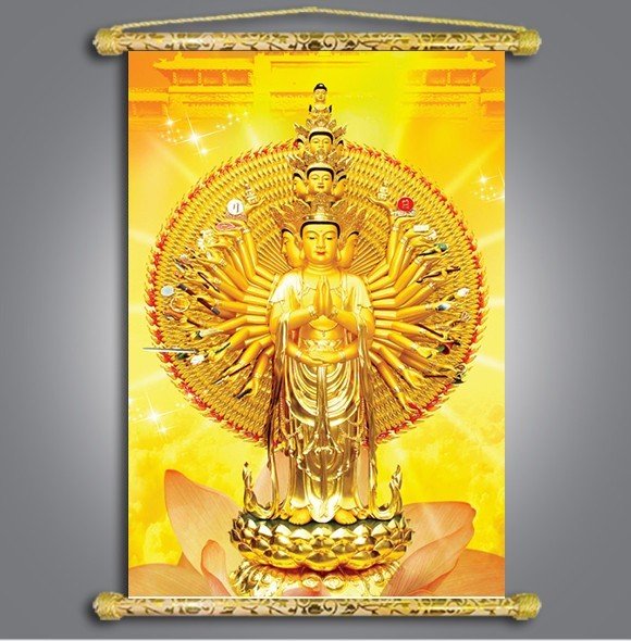 Tranh liễn phật giáo - phật thiên thủ thiên nhãn - vải canvas cao cấp