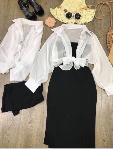 Đầm body kèm áo khoác sơ mi