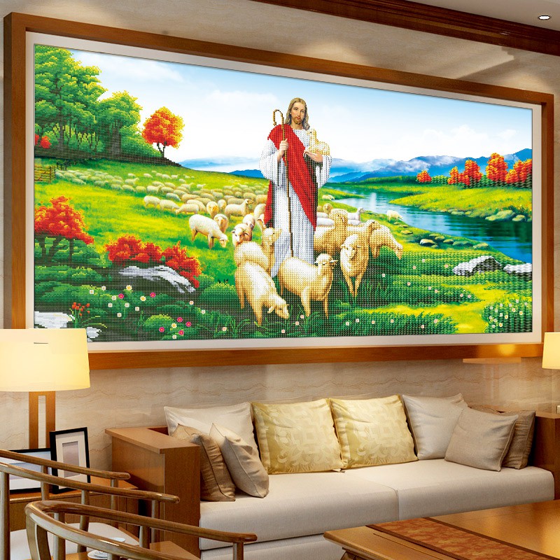 Tranh Đính Đá CHÚA CHĂN CHIÊN (ĐÁ ABC CAO CẤP). Kích Thước: 1m41 x 75cm
