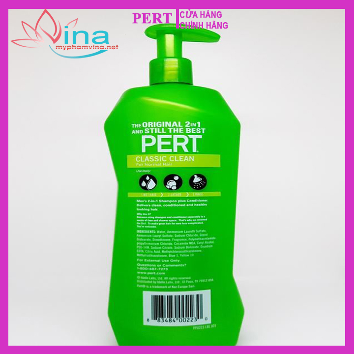 Dầu Gội  Xã PERT 2IN1 Classic Clean 900ml
