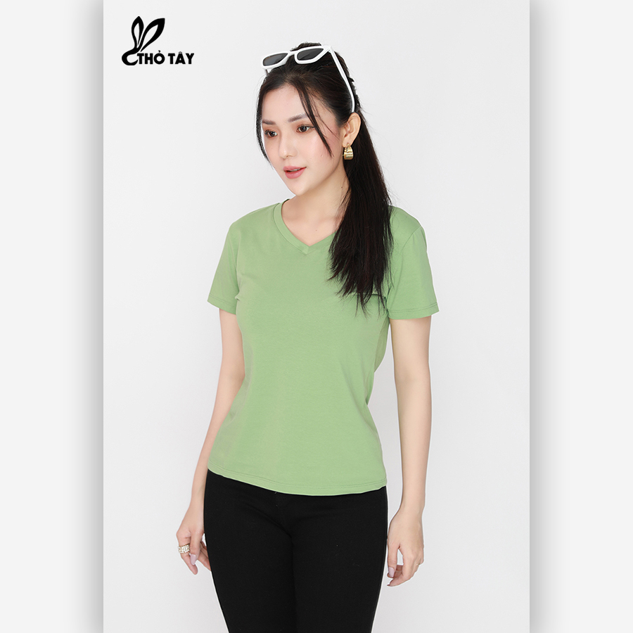 Áo Thun Nữ Trơn Cổ Tim Nhiều Màu - THỎ TÂY