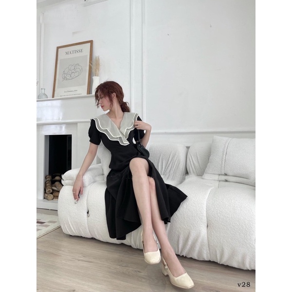Đầm midi cổ voan bèo đắp chéo ( Có Bigsize )