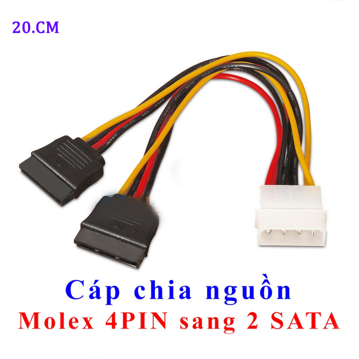 Cáp chia nguồn Molex IDE 4 pin ra 2 SATA 20cm