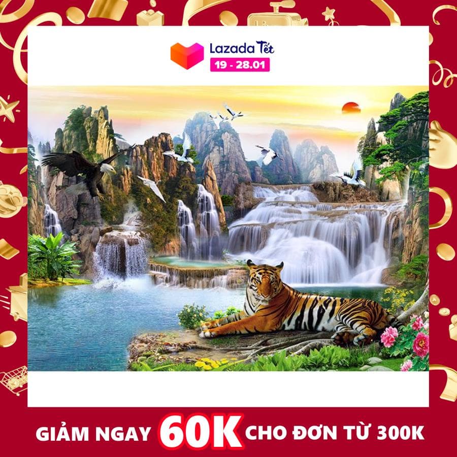 Tranh dán tường vtc giang sơn hổ ud0833 kim sa