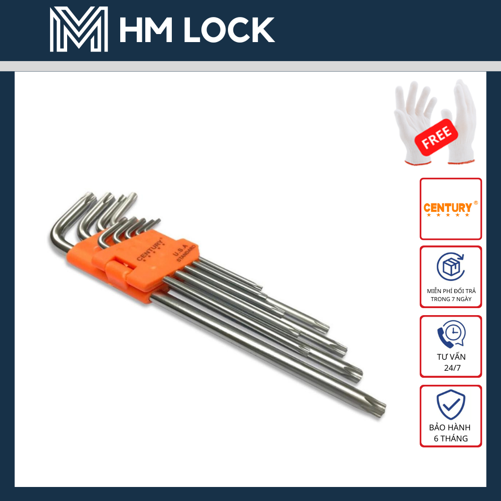 BỘ LỤC GIÁC BÔNG 9 CÂY CENTURY T10-T50 - THÉP CR-V SIÊU CỨNG KHÔNG GỈ CAO CẤP - HÀNG CHÍNH HÃNG - HM LOCK