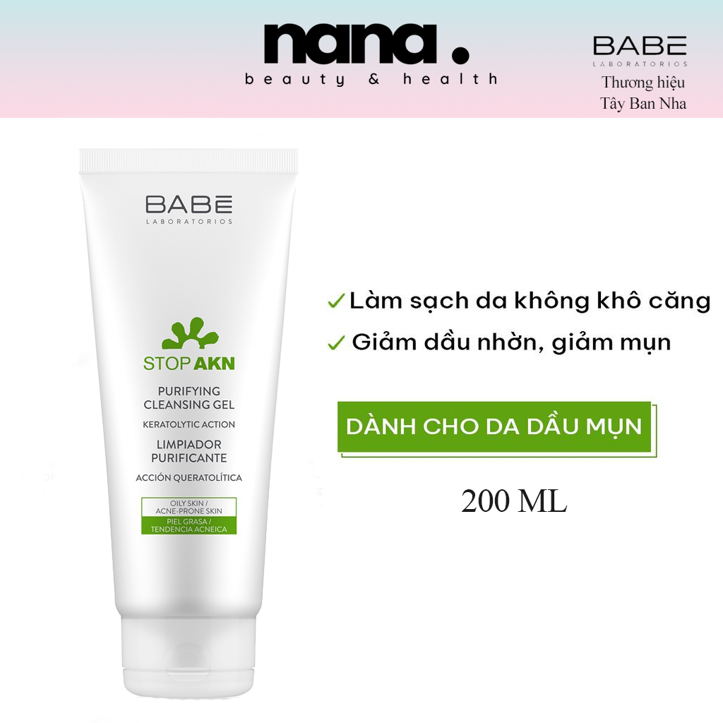 Sữa rửa mặt laboratorios babe stop akn purifying cleansing gel cho da dầu mụn 200ml