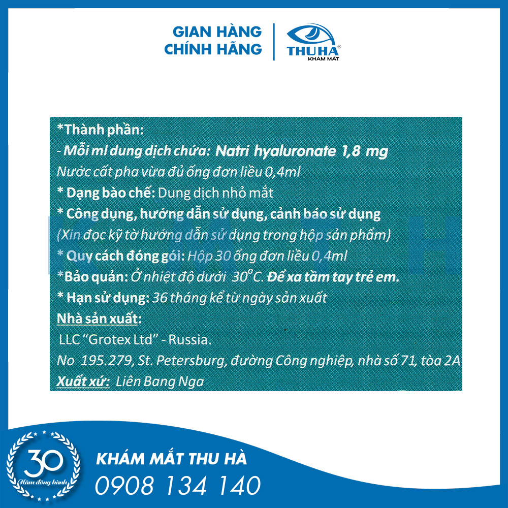 Dung dịch nhỏ mắt Gilan-Comfort 0.18% (hộp 30 ốngx0.4ml)