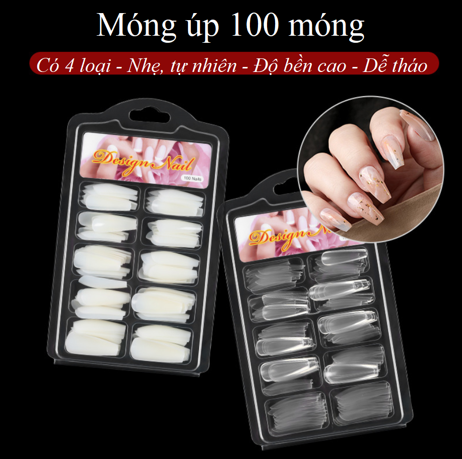 [HCM] Hộp Móng Úp 100 Móng Cơ Bản Phom Nhọn & Than