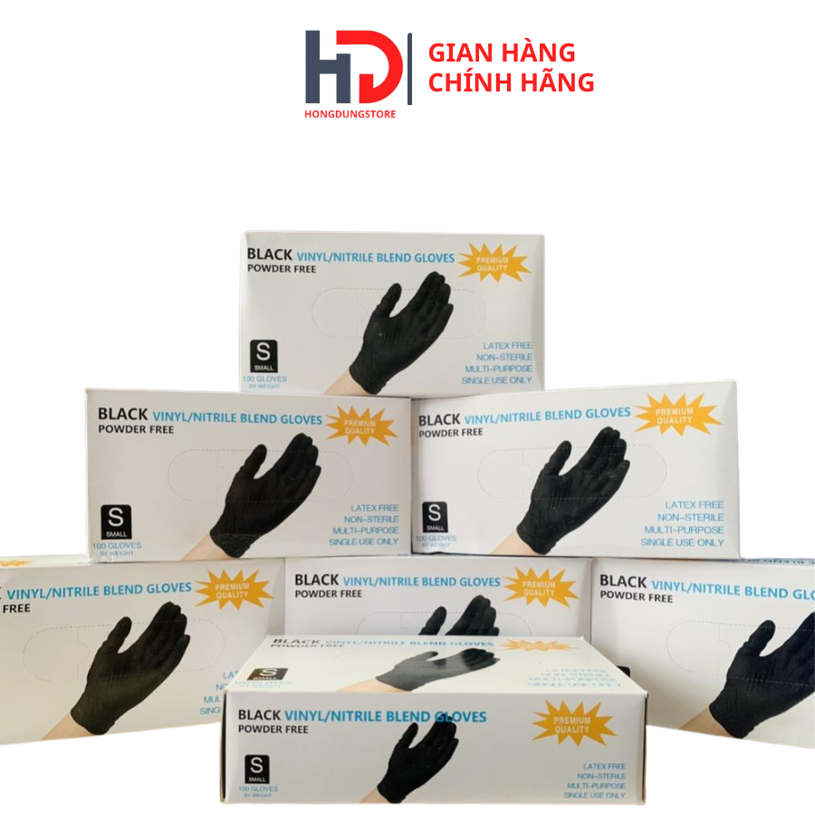 Hộp 100 chiếc găng tay màu đen không bột