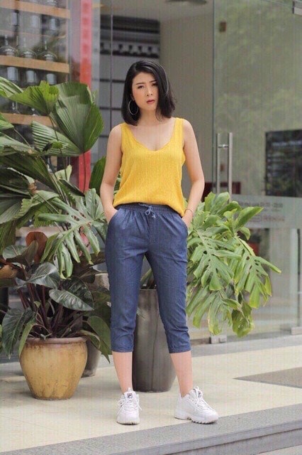 quần baggy bò giấy cạp chun