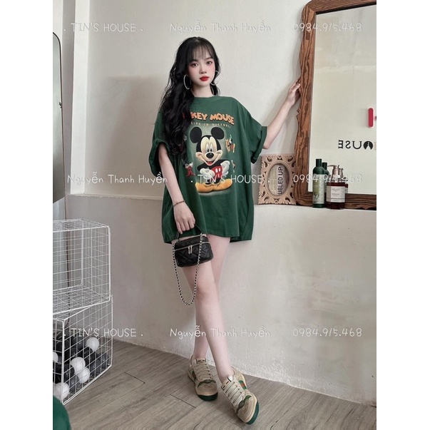 ANU408 - ÁO PHÔNG NỮ XANH RÊU MICKEY MOUSE