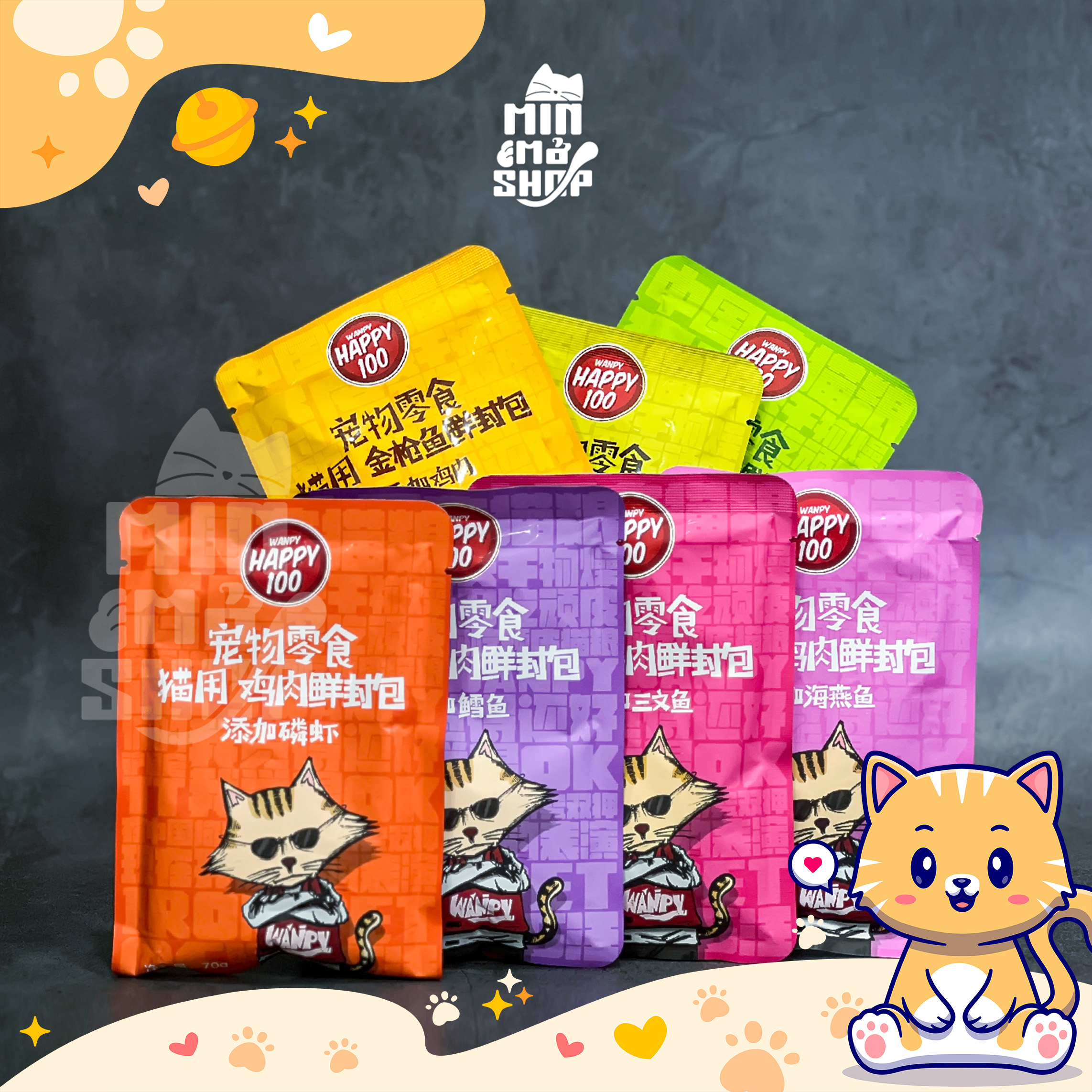 (Combo 10-20-30)Pate Wanpy Happy 100 cho mèo gói 70g
