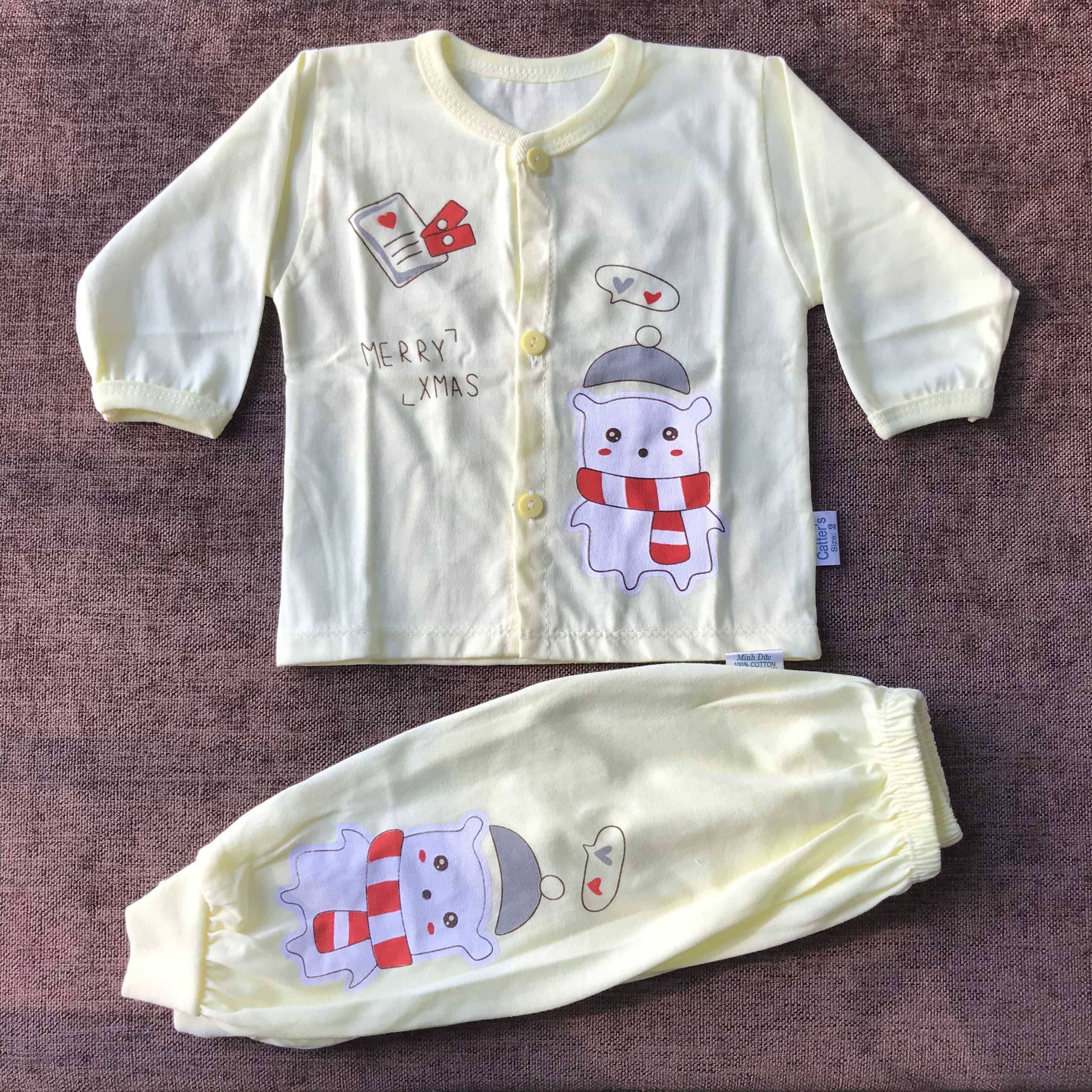 Bộ sơ sinh cotton cho bé chất đẹp, bộ dài 2V