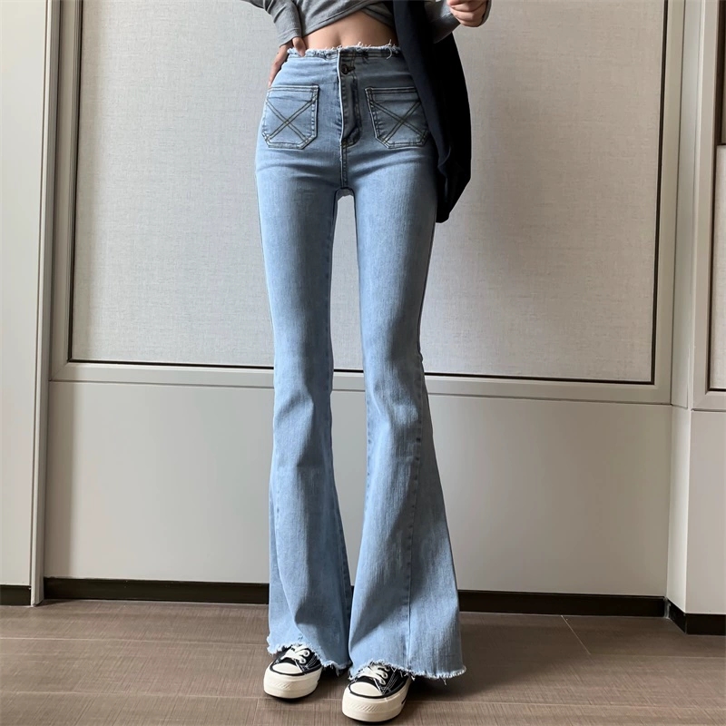 QUẦN JEANS ỐNG LOE LƯNG CAO XANH CÁ TÍNH