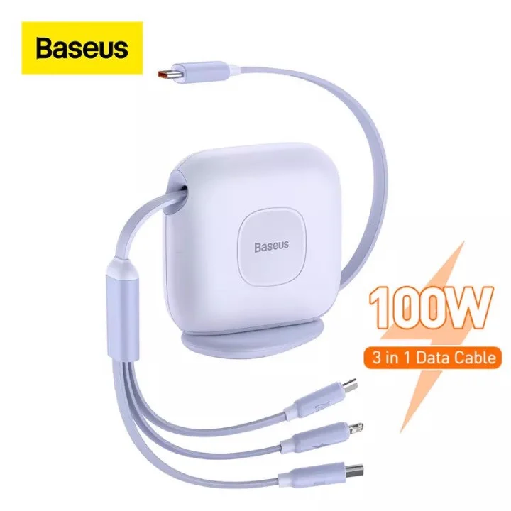 Cáp Sạc Đa Năng Baseus Traction Series Retractable 3-in-1 Fast Charging Cable Desktop Organizer (Type-C to M+L+C 100W 1.7m)