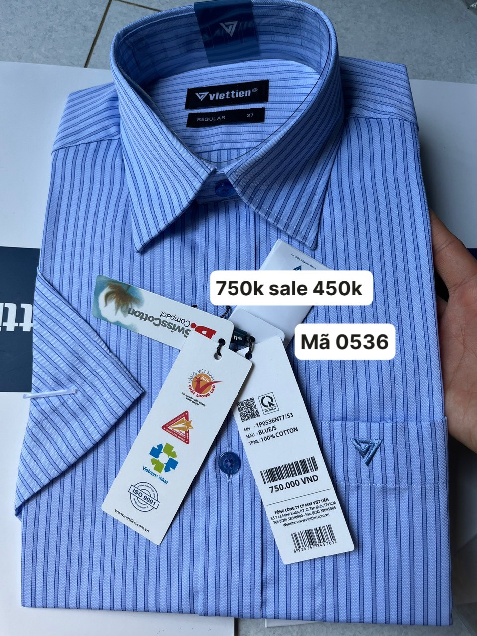 Áo sơ mi Việt tiến ngắn tay vải tre giá mác 750k sale còn 450k
