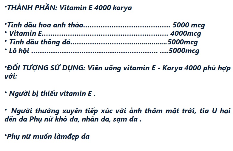 Vitamin E Natury 4000 Korya Giúp Bổ Sung Vitamin E, Tăng Cường Khả Năng Chống Oxy Hóa, Hạn Chế Lão Hóa, Giảm Khô Da, Giúp Làm Đẹp Da, Hộp 50 Viên - Hiếu THủy Phamacy