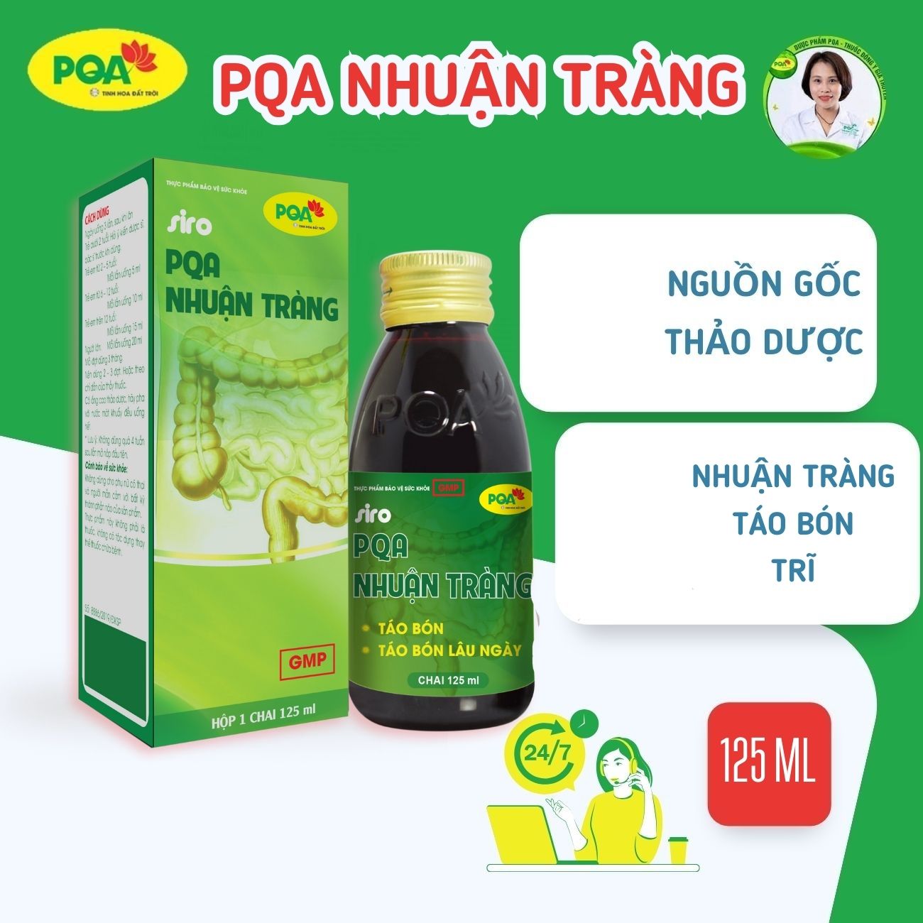 PQA nhuận tràng siro 125ml táo bón, táo bón trẻ em, táo bón lâu ngày